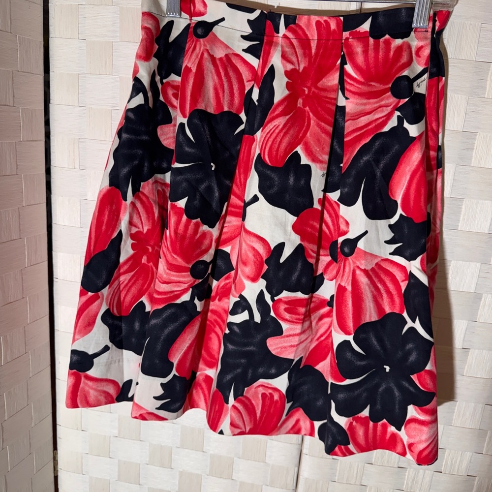 Milly Red and Black Floral A-Line Skirt